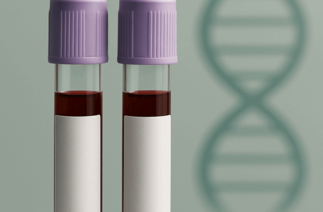 GeneSafe test Elite Kliinikus, tagafoonil DNA kuju, eesplaanil Eurofins Genoma logo koos kahe vere kogumistoruga.